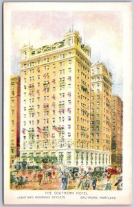 Vtg Baltimore Maryland MD The Southern Hotel 1920s Street View Old Postcard