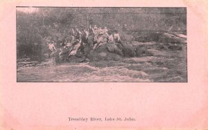 Lake St John Quebec Canada Tremblay River People on Rocks Postcard AA66070