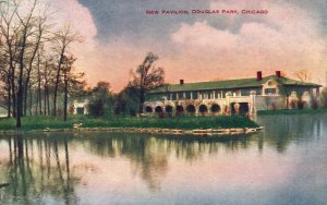 Vintage Postcard New Pavilion Douglas Park Bay View Trees Chicago Illinois ILL