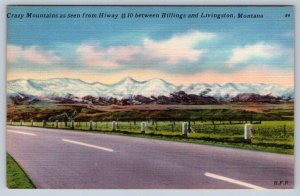 Crazy Mountains Hwy 10 Between Billings & Livingston Montana 1957 Linen Postcard