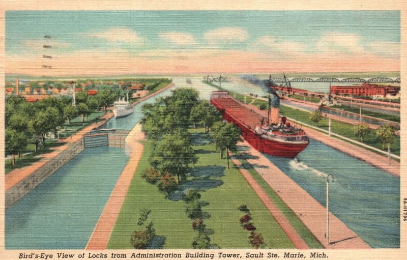 Vintage Postcard 1941 Bird's Eye View Of Locks Administration Building Tower