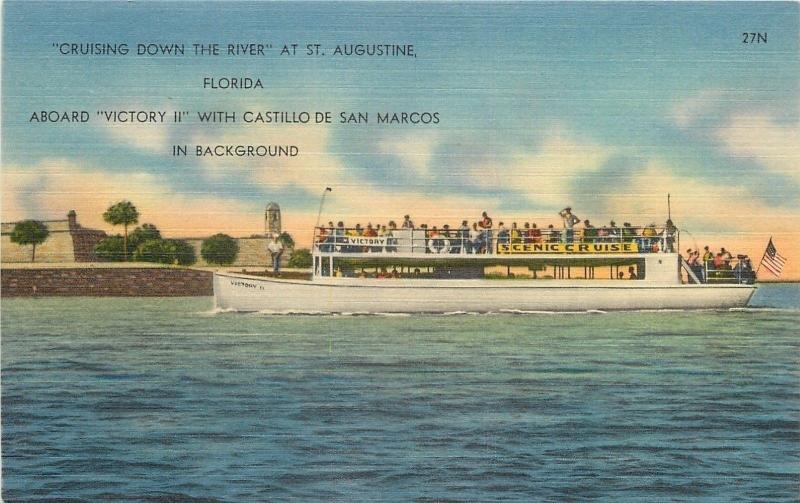 St Augustine FloridaVictory II Scenic CruiseExcursion Ship1940 Linen Postcard