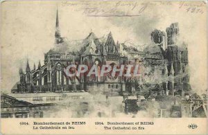 Postcard Old Bombing of Reims Cathedral on fire Militaria