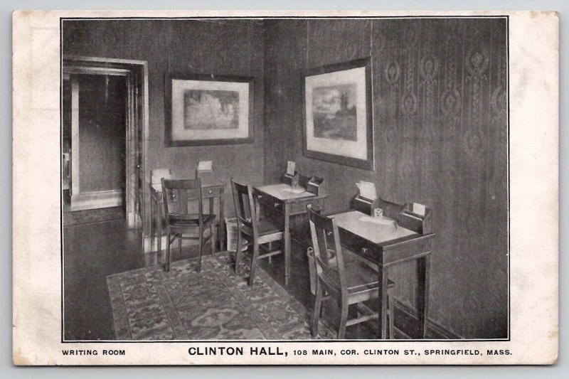 Springfield MA Clinton Hall Hotel Interior Writing Room Maine Postcard W29