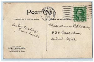 1915 Easter Greeting Chick Pulling Cart Detroit Michigan MI RPPC Photo Postcard