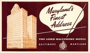 Lord Baltimore Hotel Baltimore, Maryland MD Postcards