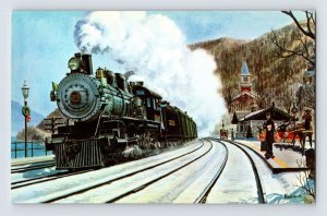 Postcard Railroad Train Pittsburgh Lake Erie New York Fogg Painting 1960s Chrome