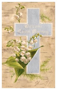 Postcard Welcome Easter Morning - Silver Cross with Lily of the Valley