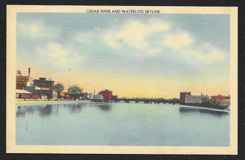 Cedar River & Waterloo Skyline Waterloo Iowa Unused c1940s