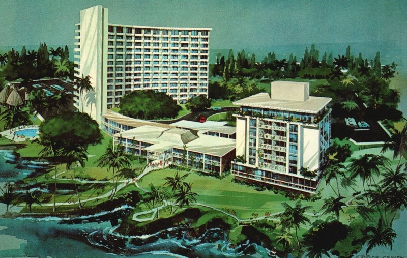 Vintage Postcard Naniloa Hotel First Increment New 200 Rooms Hilo Bay Hawaii HI