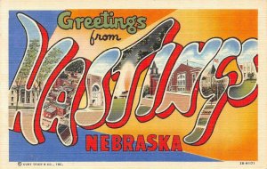 Nebraska NE   HASTINGS LARGE LETTER LINEN Adams County ca1940's Vintage Postcard