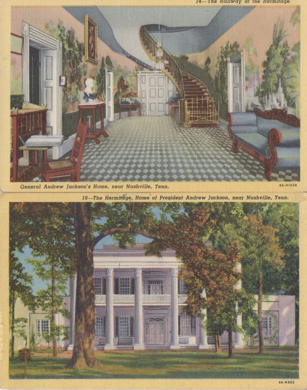 General Andrew Jacksons House The Hallway Linen 2x USA Postcard