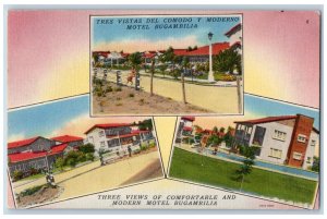 Hermosillo Mexico Postcard Three Views of Comfortable Motel Bugambilia c1950's