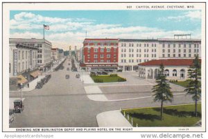 Wyoming Cheyenne Capitol Avenue Showing Burlington Railroad Depot and Plains ...