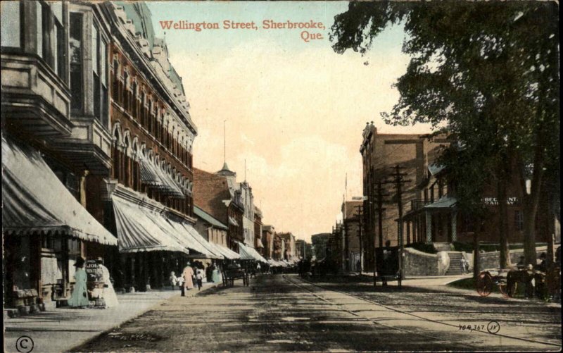 Sherbrooke Quebec PQ Wellingston Street Scene Vintage Postcard