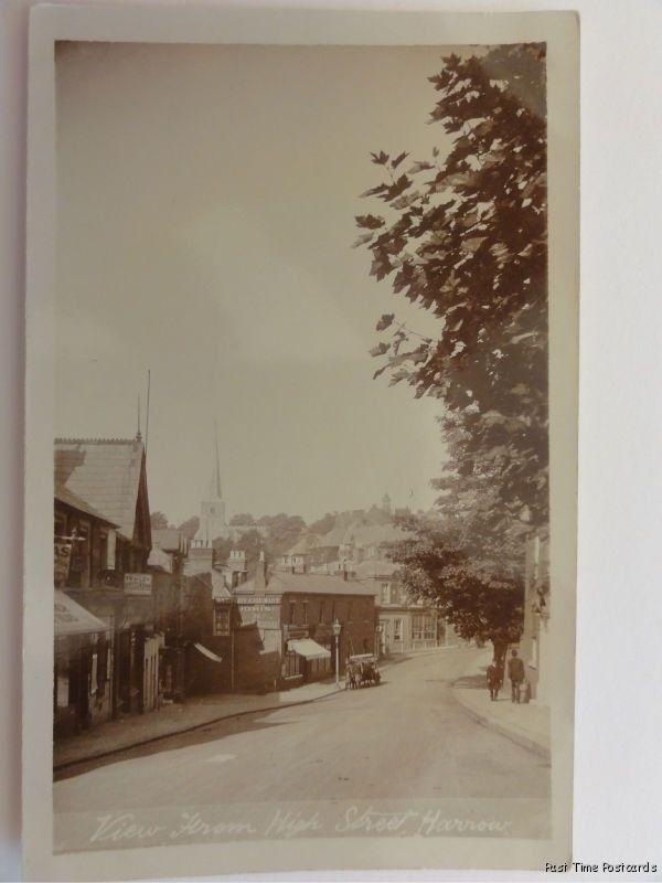 London HARROW High Street Shows HARTLEY CHEMIST & Horses Feeding Old RP Postcard