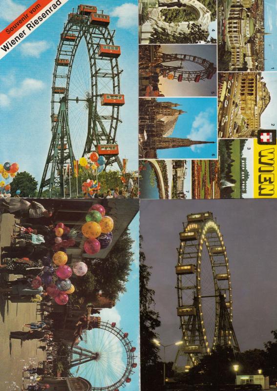 Wien Theme Park Roundabout 4x Austrian Fair Postcard s