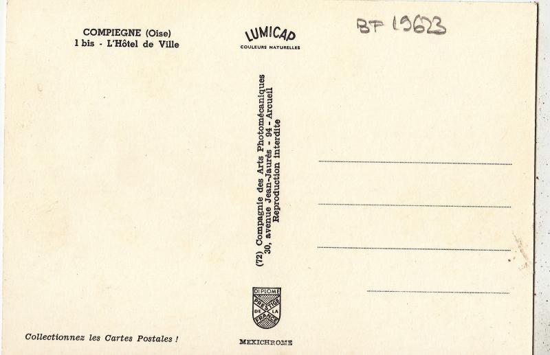 BF19623 l hotel de ville  compiegne  france  front/back image