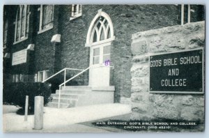 1972 Cincinnati Ohio OH Postcard Main Entrance God Bible School College Building