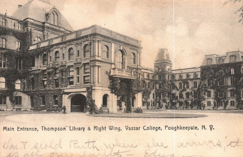 Vintage Postcard 1908 Main Entrance Thompson Library Vassar College Poughkeepsie