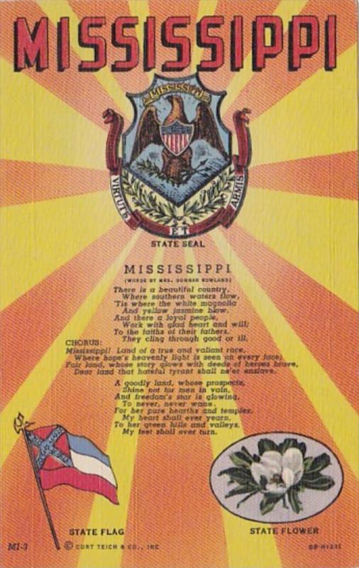 Mississippi State Seal State Flag & State Flower Curteich