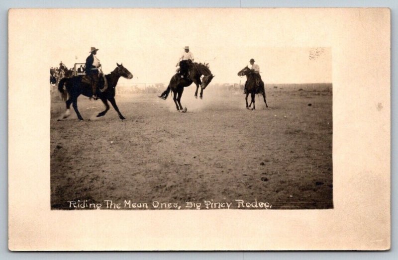 RPPC Real Photo Postcard - Riding The Mean Ones - Big Piney Rodeo, Wyoming