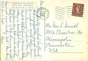 Ships Boat Leda Bergen Line Stabilizers England Norway 22 Knots Postcard  # 6486