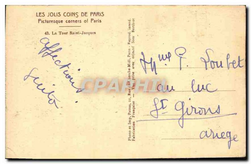 Old Postcard Les Jolis corners of Paris The Tour Saint Jacques