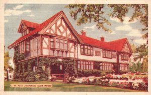Vintage Postcard 1930's Post Memorial Club House Battle Creek Michigan Mich.