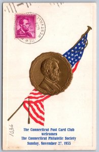 K45/ Patriotic Postcard 1955 Lincoln Connecticut Stamp Club Maximum 528