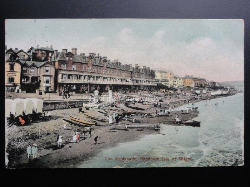 Isle of Wight: The Esplanade Sandown showing Bathing Huts c1907 By Misch & Stock