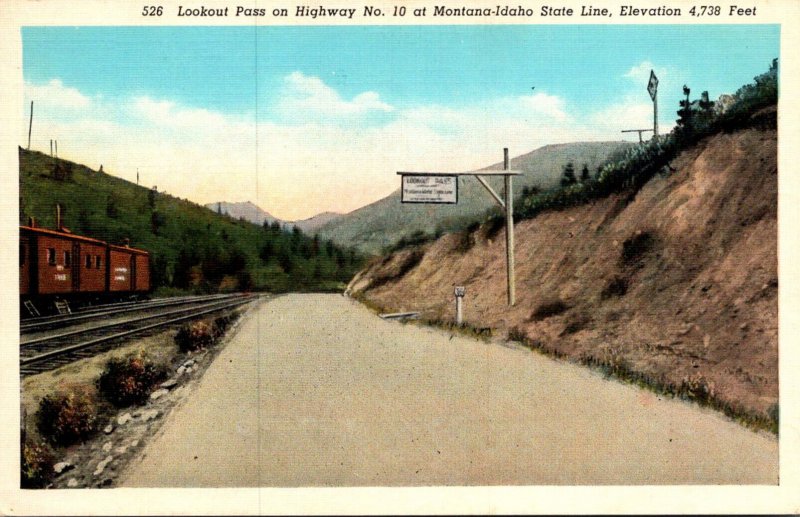 Montana-Idaho State Line Lookout Pass On Highway No 10 Curteich