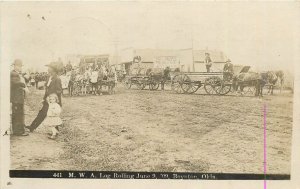 Postcard RPPC 1909 Oklahoma Boynton MWA Log rolling Street people OK24-1656