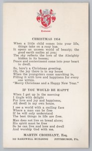 Christmas 1954~Pittsburgh PA~Martin Croissant Family Crest~Poems~Bakewell Bldg