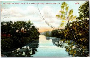 Blackstone River from Old Hamlet Bridge Woonsocket RI c1909 Vintage Postcard W11