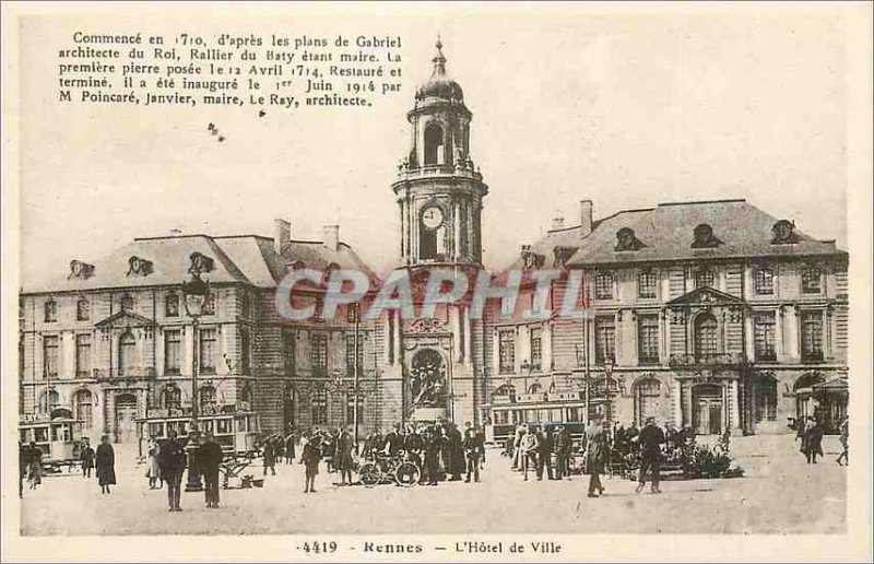 Old Postcard Rennes the City Hall began in 1710 after the plans Gabriel King'...