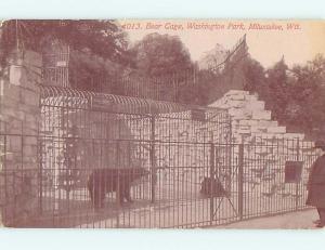 Unused Divided-Back BEAR CAGE & PARK SCENE Milwaukee Wisconsin WI r7791