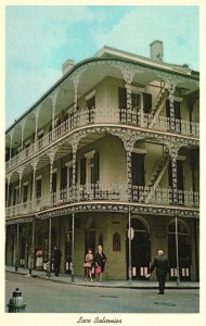 Vintage Postcard 1920's Lace Wrought Iron Balconies New Orleans Louisiana LA