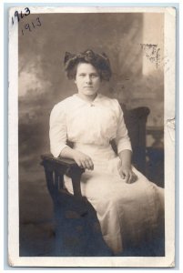 1913 Woman Curly Hair Studio Pinehurst North Carolina NC RPPC Photo Postcard