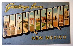 Greetings Souvenir From Albuquerque New Mexico Large Letter Postcard Linen 1955