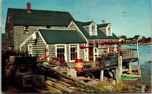 Vtg ME Maine Fisherman's Shack Boat Lobster Trap 1950s Old Chrome View Postcard