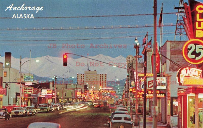 AK, Anchorage, Alaska, Fourth Street, Neon Signs, 50s Cars, Roberts No C14170
