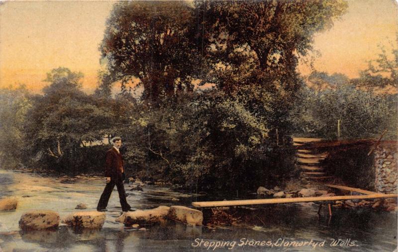 LLANWRTYD WELLS POWYS WALES UK~MAN ON STEPPING STONES~WILLIAMS PUBL POSTCARD