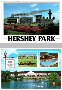 2 Postcards HERSHEY, PA ~ Lodge & Entrance HERSHEYPARK Amusement Park  4x6