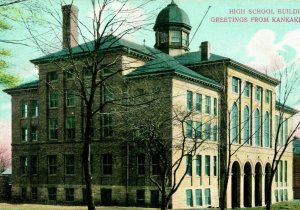 Vtg Postcard 1910s Kankakee High School Building Greetings from Kankakee IL