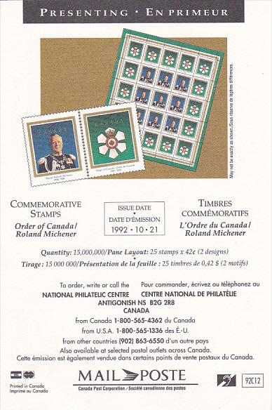 Stamps Of Canada Order Of Canada Roland Michener 1992