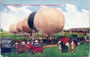 Postcard IN Indianapolis Motor Speedway - scene during Balloon Race