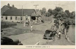 Kenoza Lake NY Texaco Gas Station Fishing Postcard