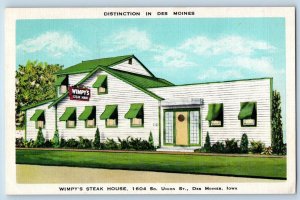 c1940's Wimpy's Steak House Restaurant Entrance Des Moines Iowa Vintage Postcard