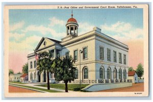 Tallahassee Florida FL Postcard Post Office Government Court House c1940 Vintage